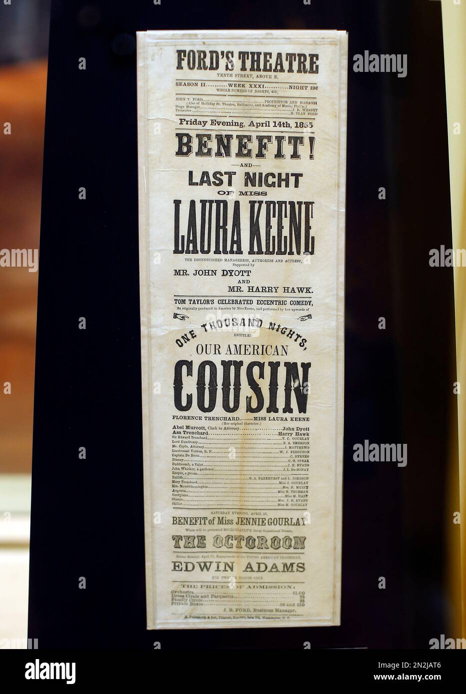 A playbill from "Our American Cousin" from the night President Abraham ...