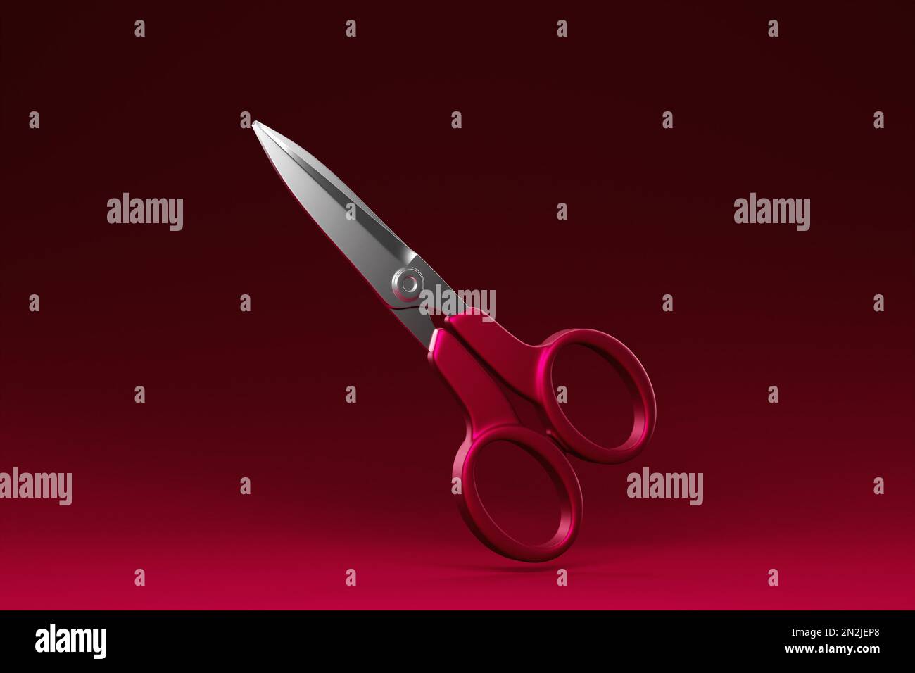 3d illustration, close up of the silver metal open scissors on a