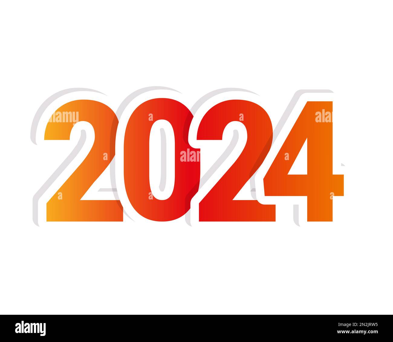 2024 number on white background, sticker, redorange gradient. Vector