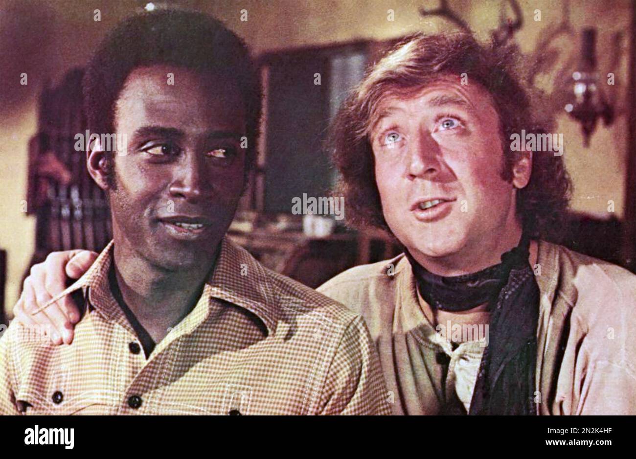 BLAZING SADDLES 1974 Warner Bros. film with Slim Pickens at left and Gene Wilder Stock Photo