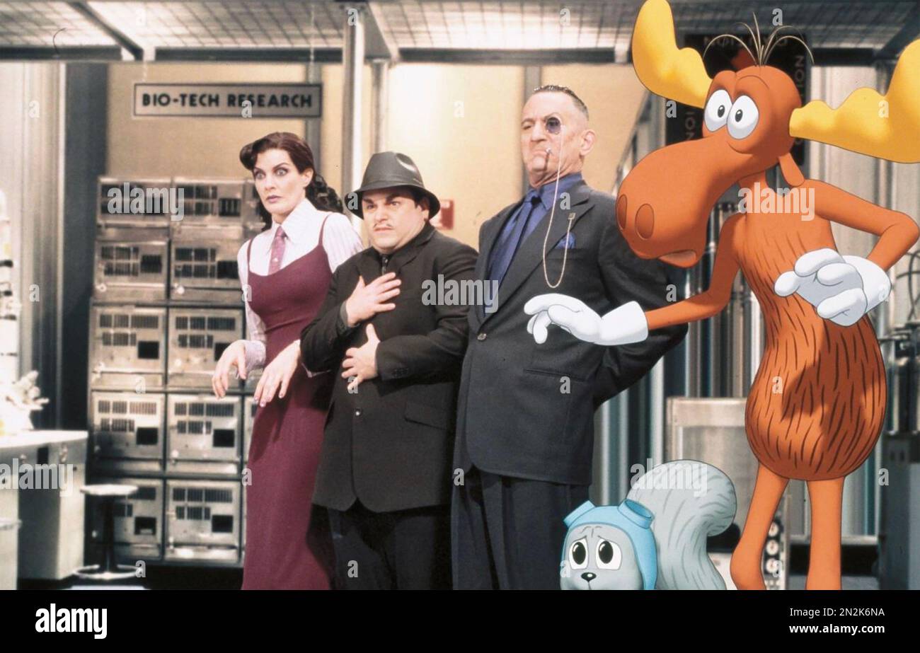 THE ADVENTURES OF ROCKY AND BULLWINKLE 2000 Universal Pictures film with from left: June Foray, Jason Alexander and Robert De Niro. Stock Photo