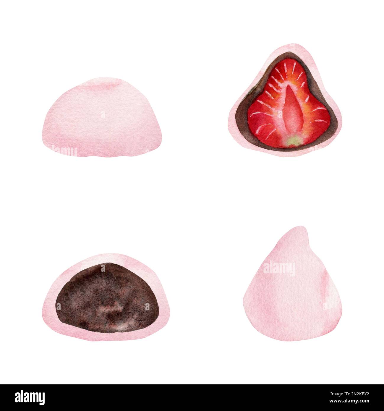 Watercolor hand drawn traditional Japanese sweets. Spring wagashi