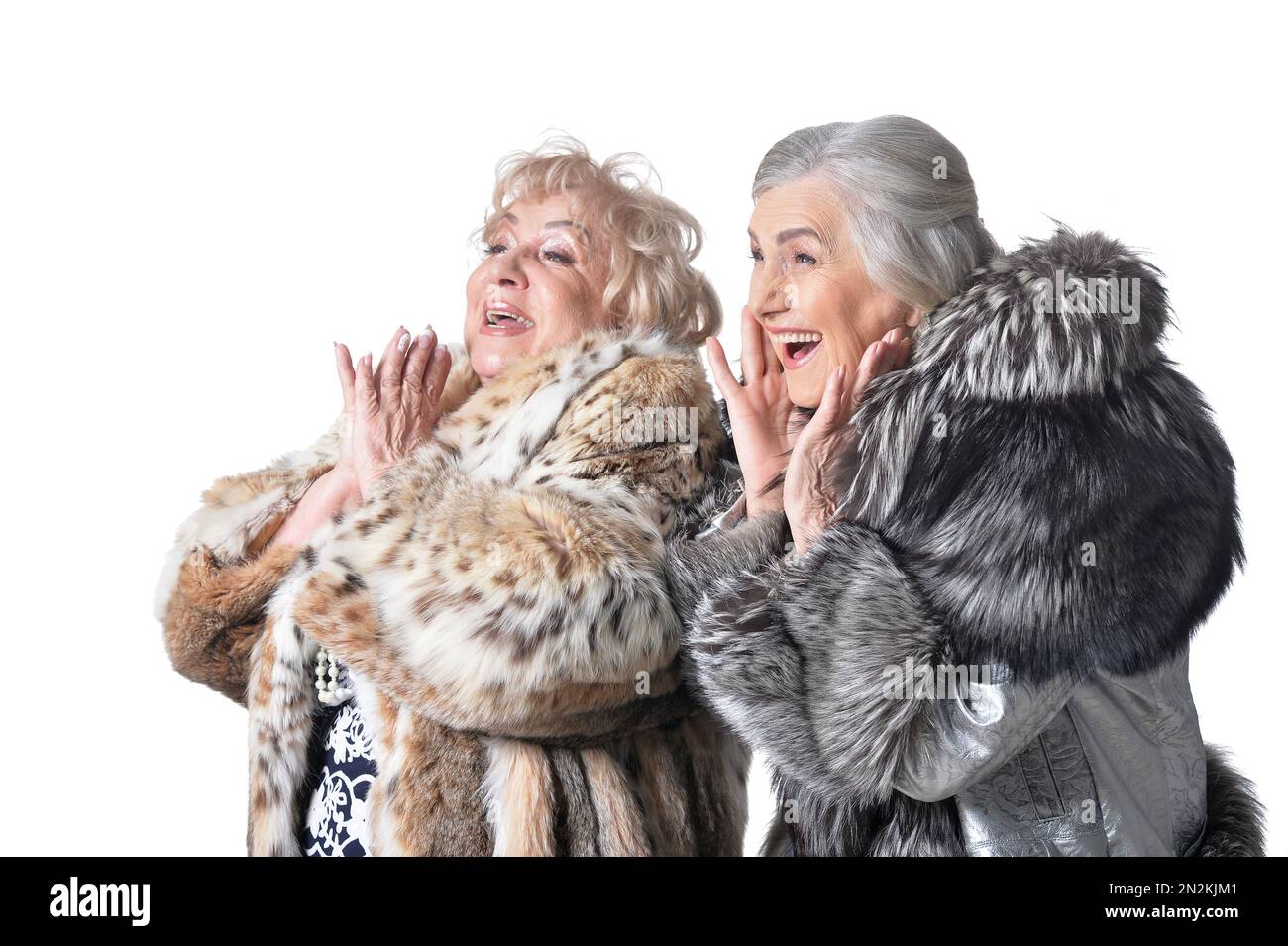 senior women in fur coats isolated on white background Stock Photo - Alamy