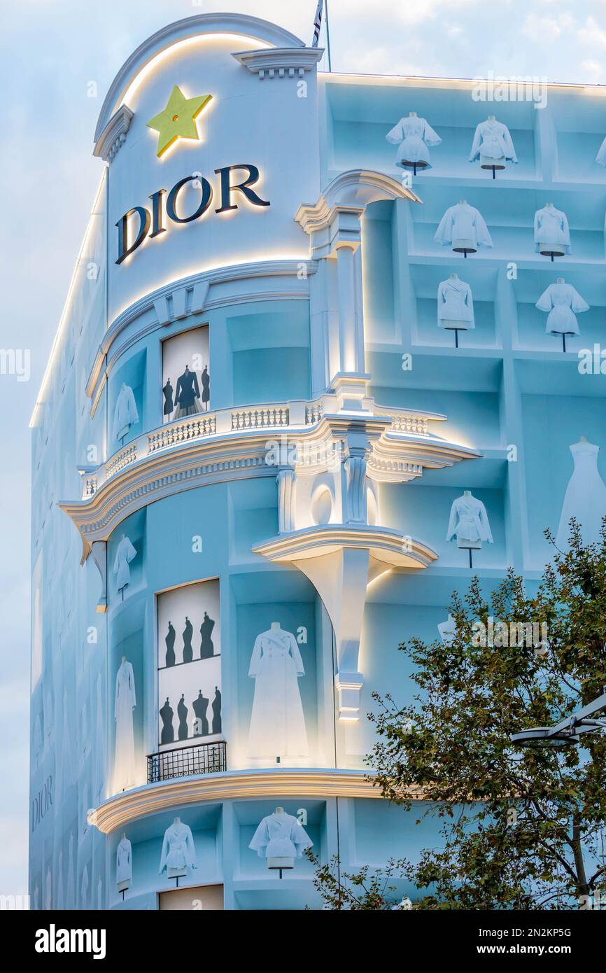 Paris, France, Christian Dior, Luxury Shop Front, Avenue des Champs Elysees,  Front Building, outside Construction site, façade Stock Photo - Alamy