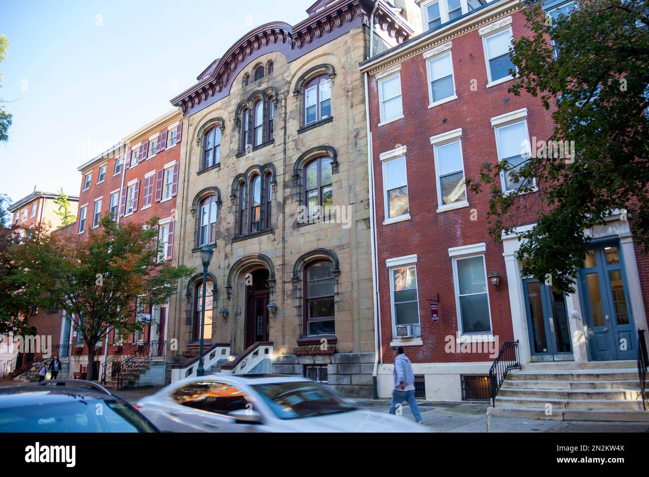 Buildings Alomg Spruce Street in Philadelphia Centre, USA Stock Photo