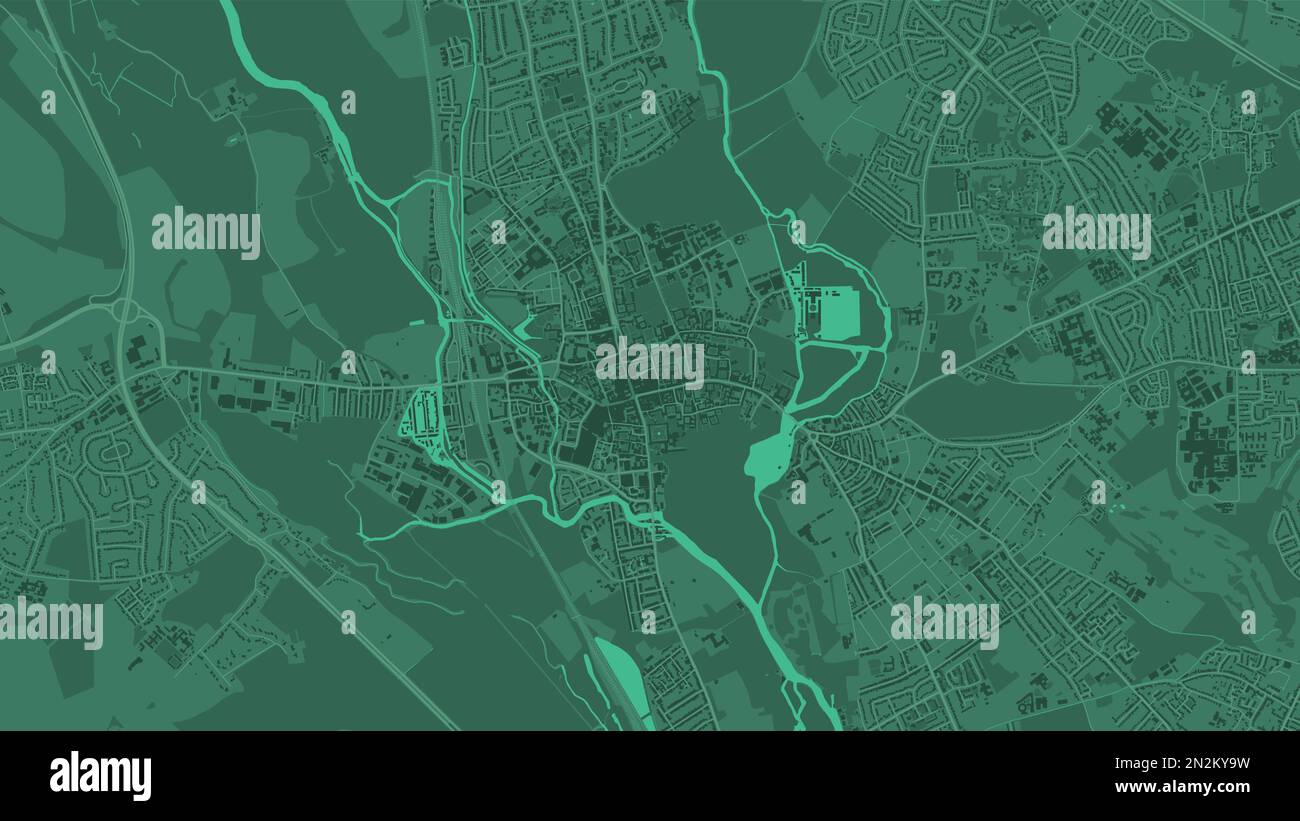 Oxford map, the UK. Background green map with roads and railways, parks and rivers. Widescreen