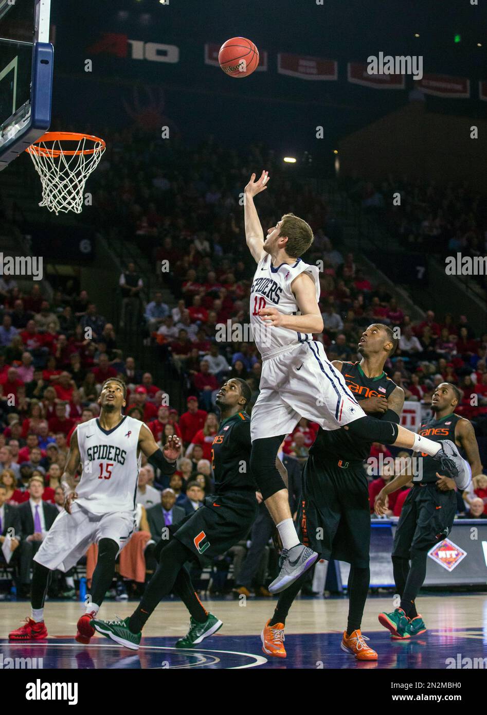 Richmond forward T.J. Cline puts up a shot during the NIT basketball