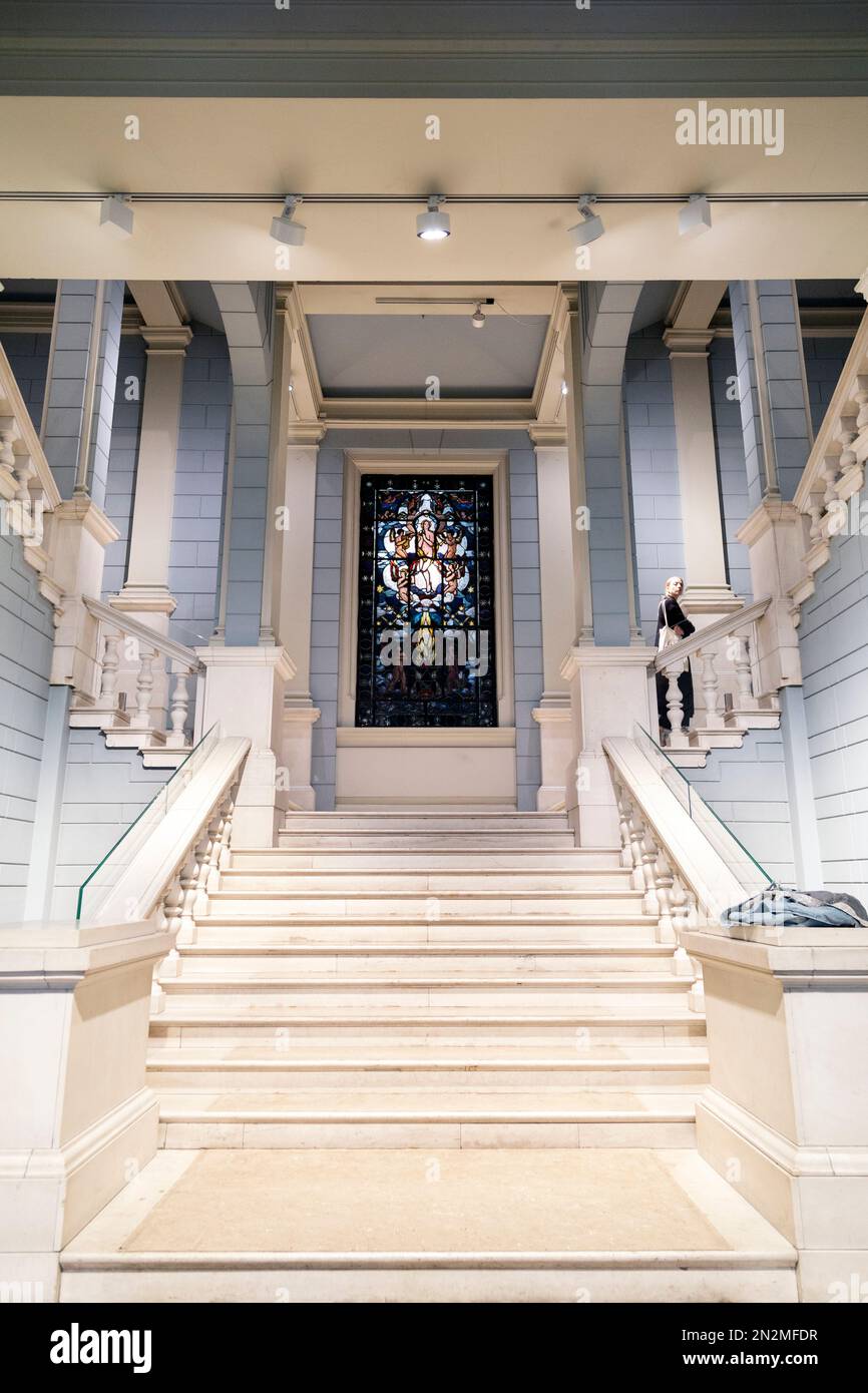 White and blue staircase at the Kode 4 art museum, Bergen, Norway Stock Photo