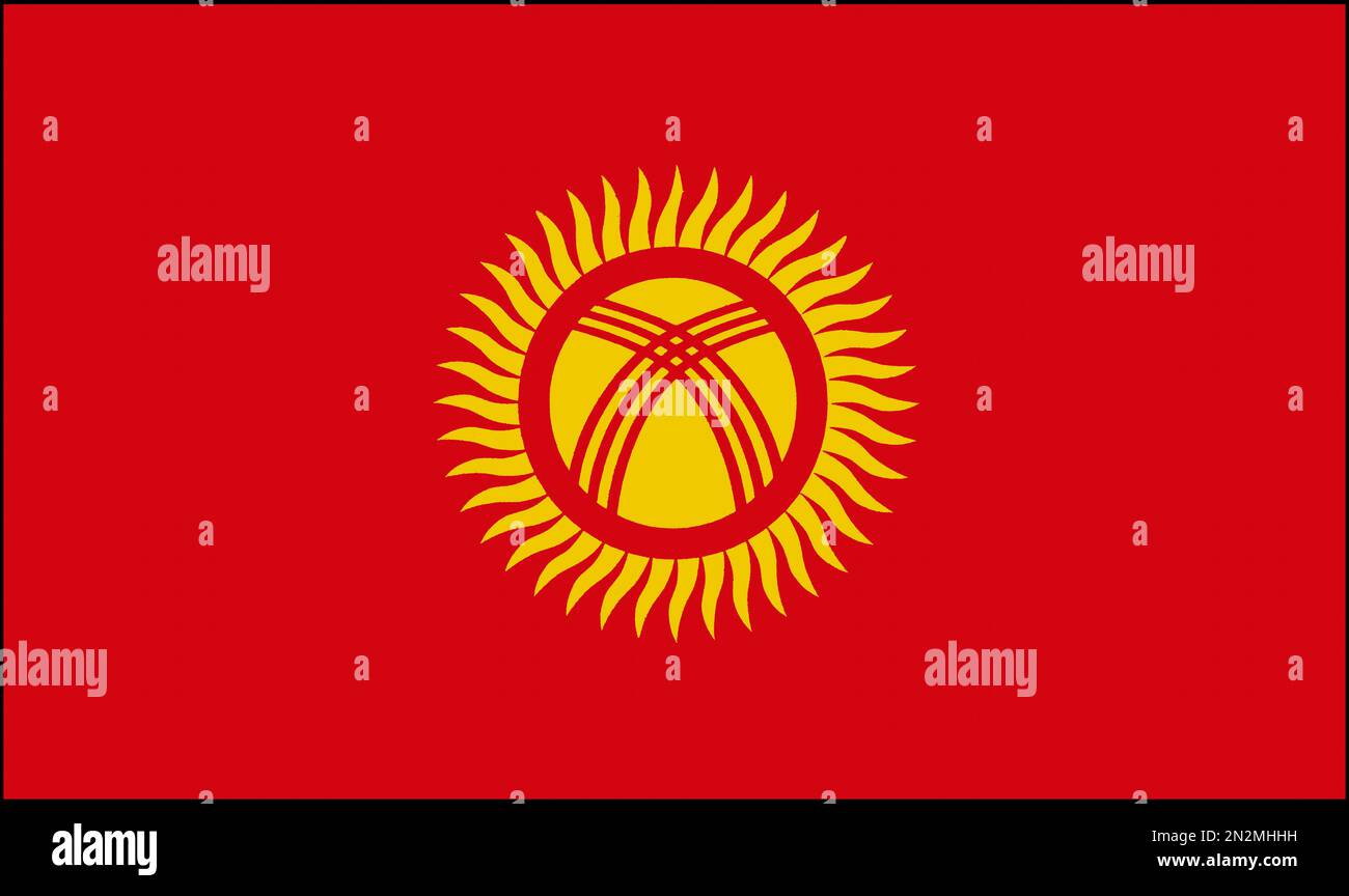 Flagge Wappen Fahne Nationalfahne Nationalflagge Kirgisien Stock Photo