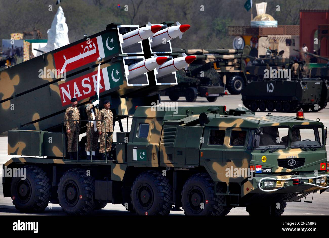 A Nasr missile is loaded on vehicle during the Pakistan National Day ...