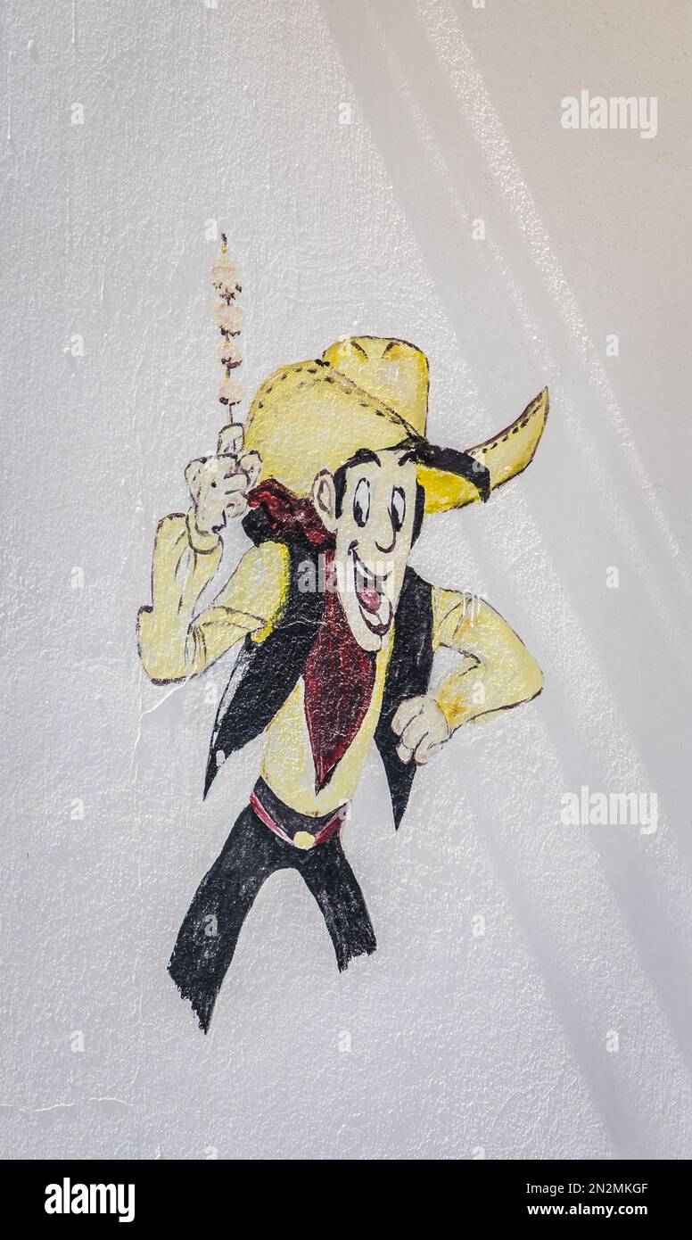 Karpathos, Greece August 2022 Hand drawn graffiti painted image of