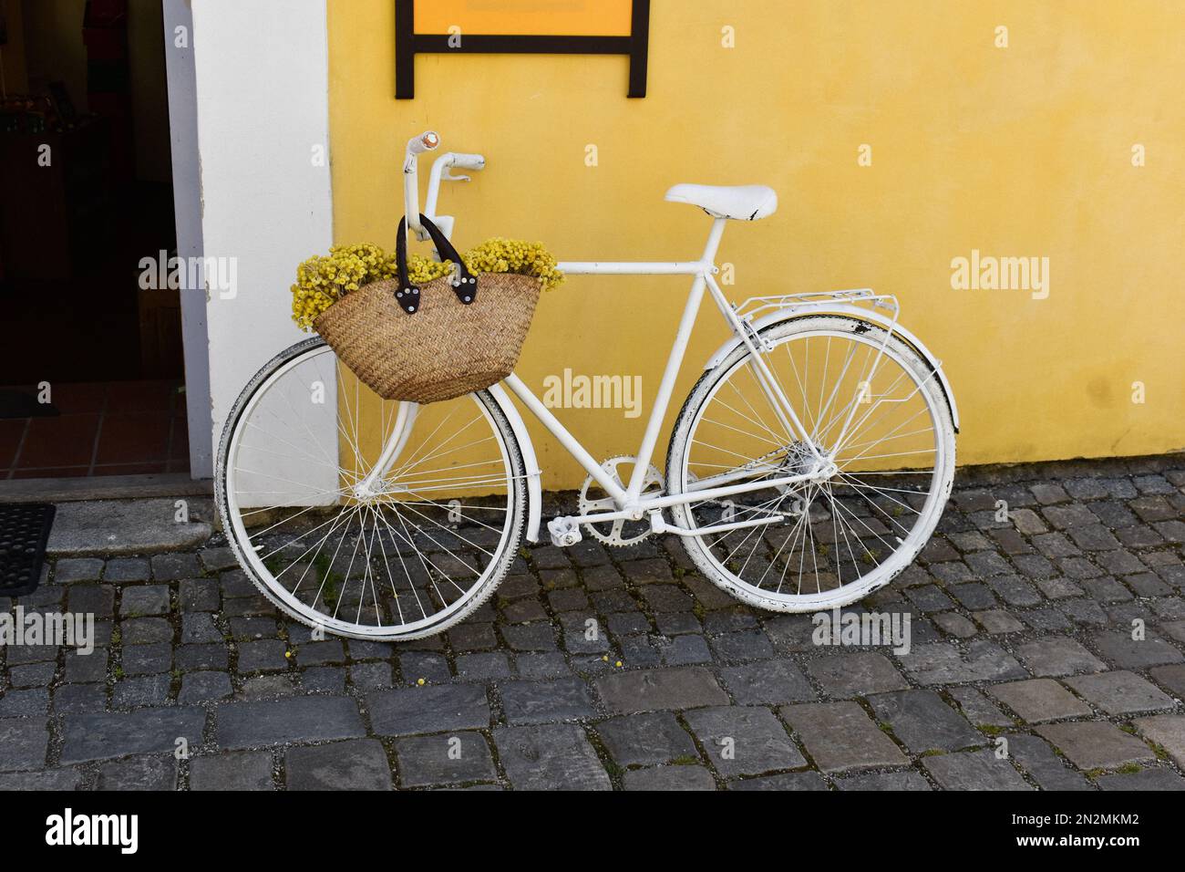 Bike seat with flowers in the background hi res stock photography