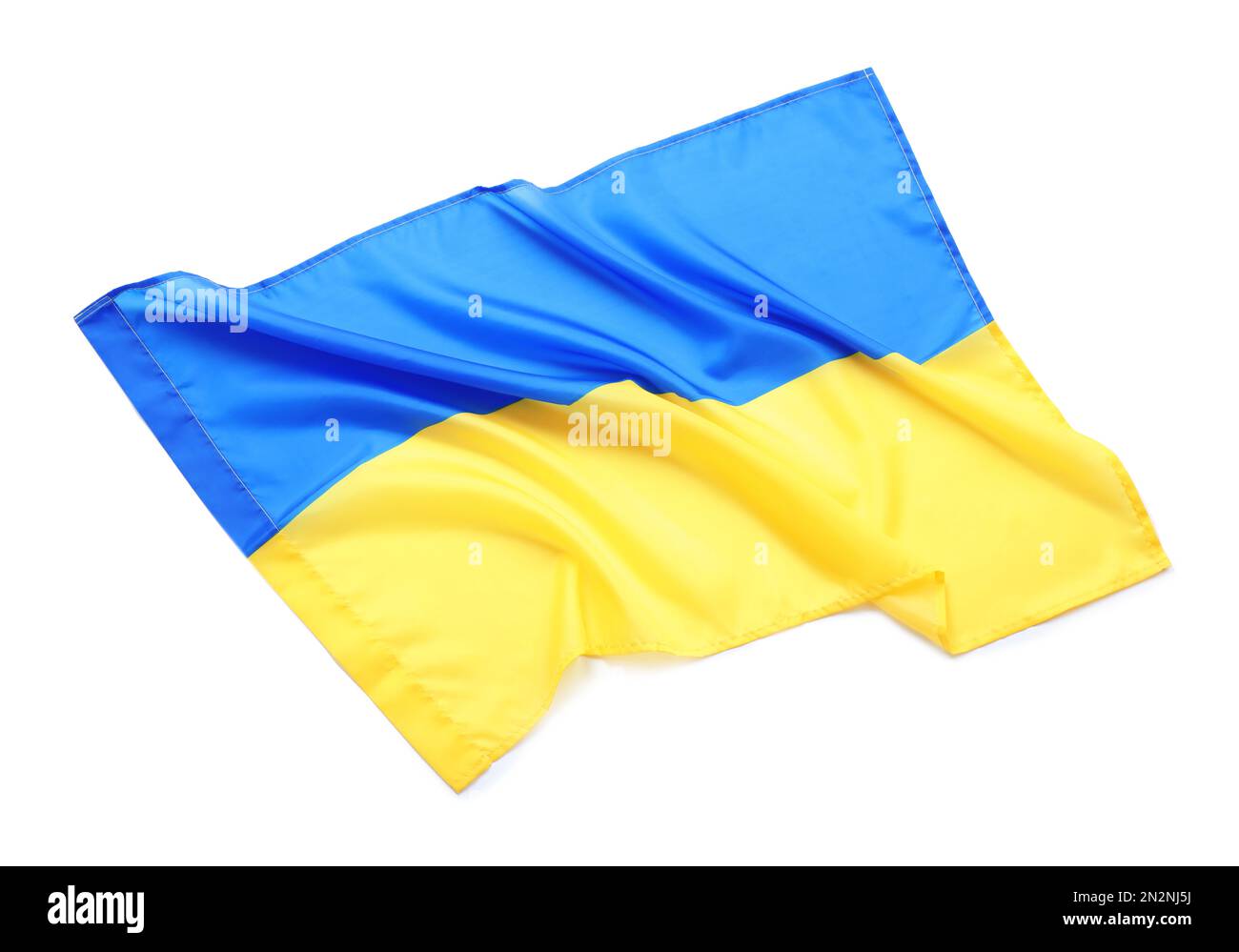 National flag of Ukraine isolated on white, top view Stock Photo