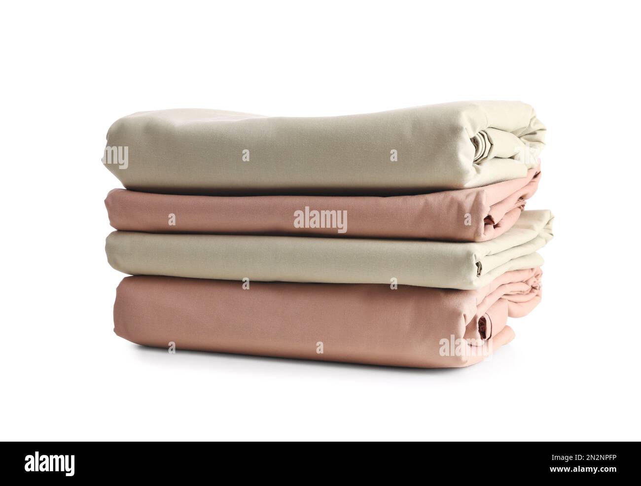 Stack of clean bed sheets isolated on white Stock Photo Alamy