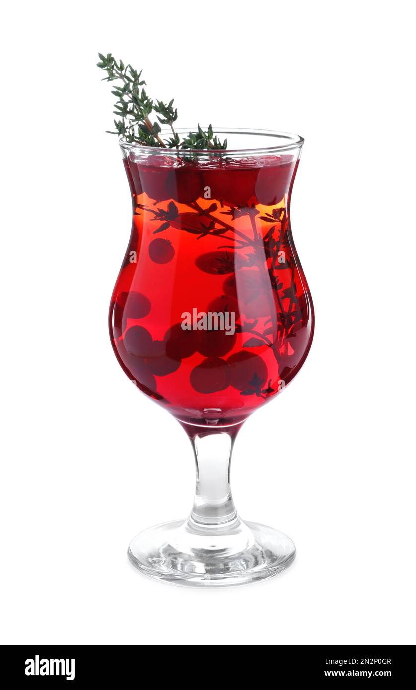 Delicious Christmas liqueur in glass on white background Stock Photo