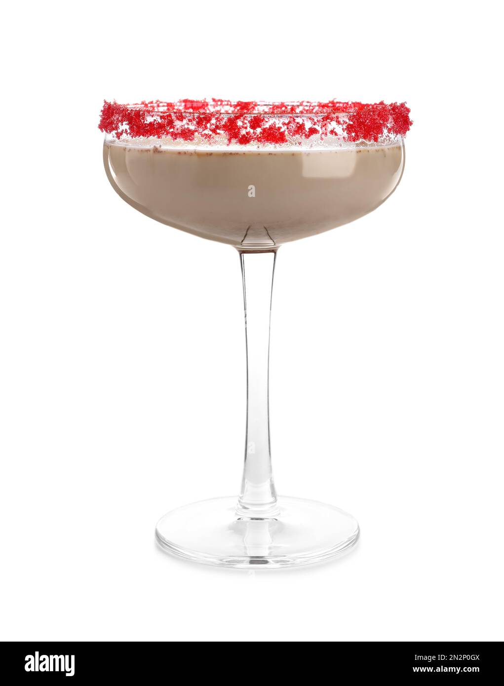 Delicious Christmas liqueur in glass on white background Stock Photo