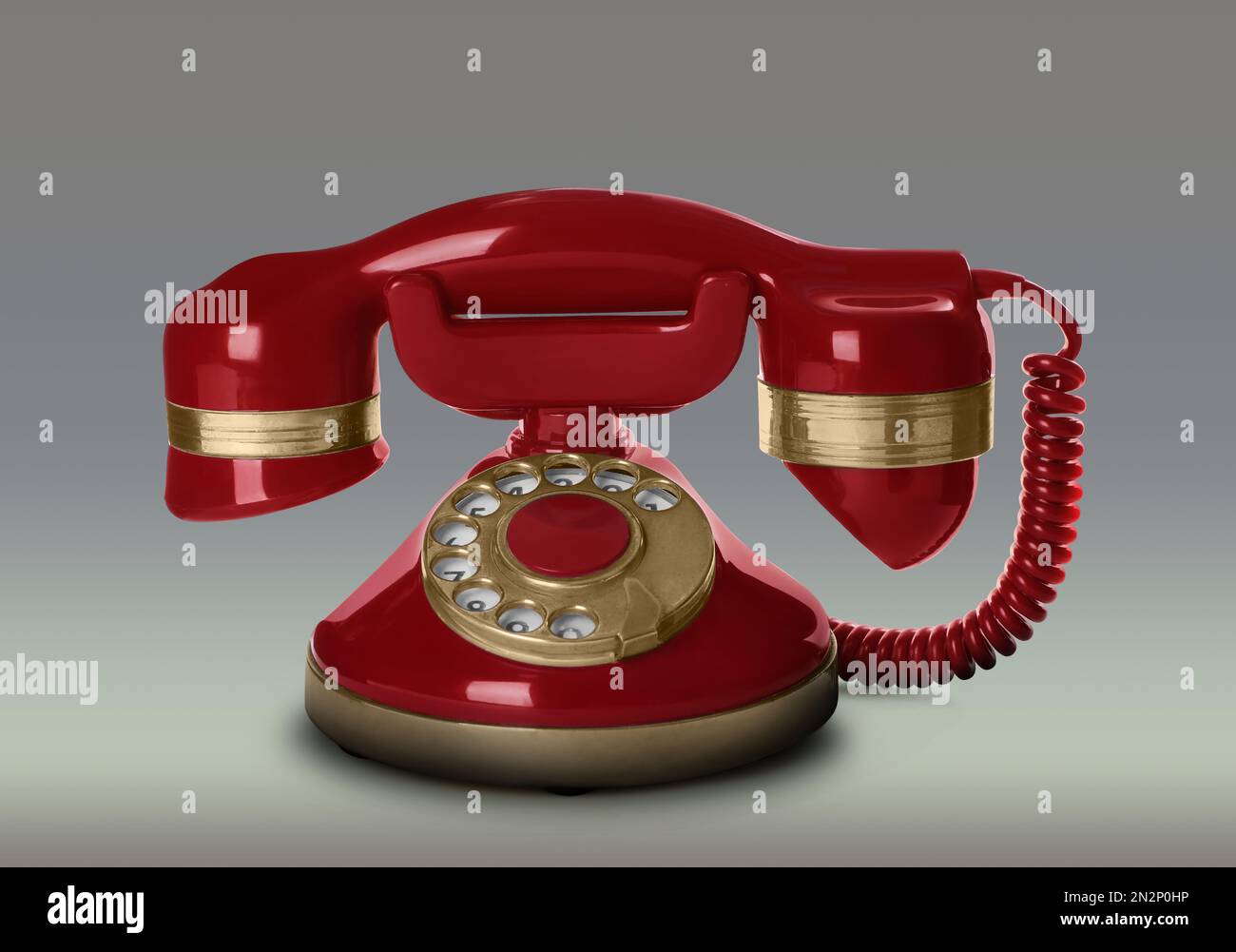Vintage red corded telephone on light grey background Stock Photo Alamy