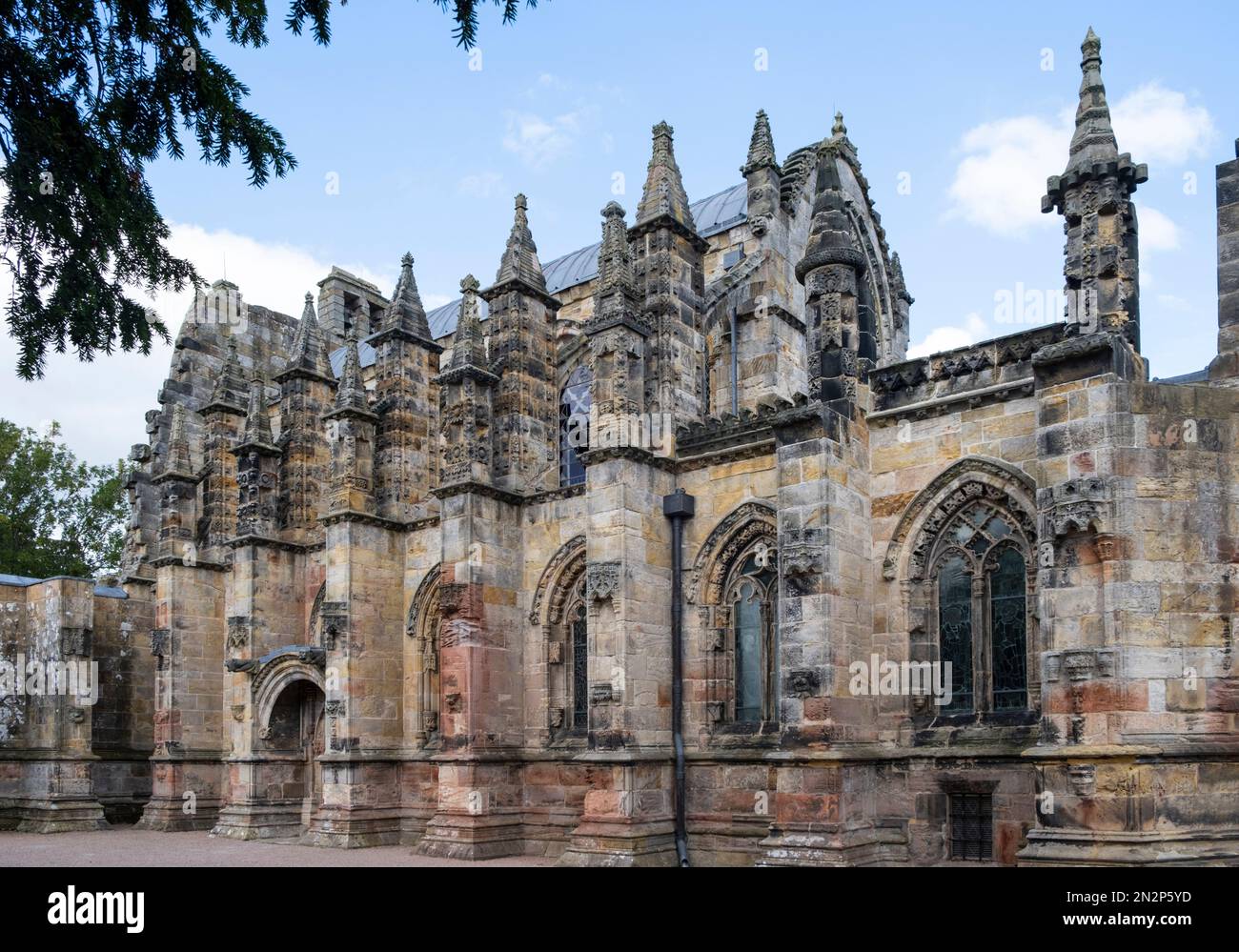 Scotland, Roslin, Midlothian, Rosslyn Chapel. Exterior of the Gothic