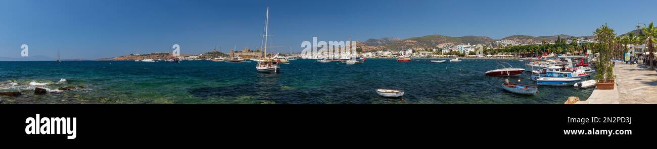 panaramic view of Bodrum seafront and city, Turkey Stock Photo