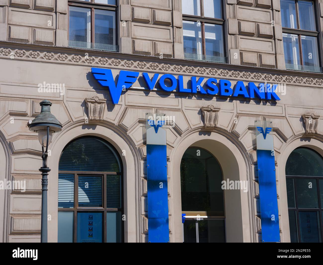 Vienna, Austria August 11, 2022 facade with logo of Volksbank AG is