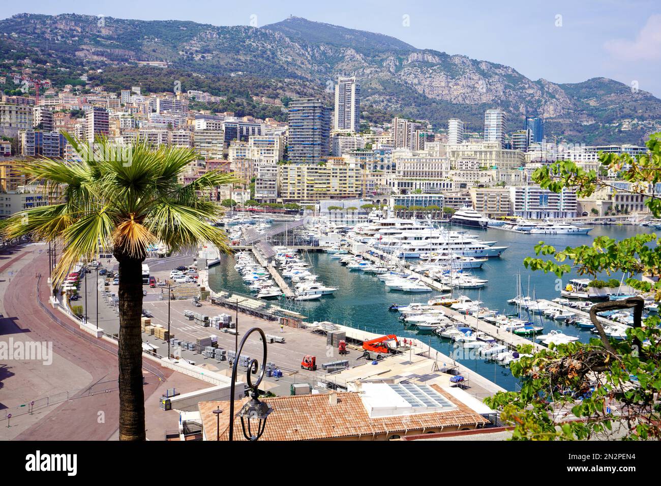 Spectacular aerial panoramic view of Monte Carlo with Marina and Cityscape, Monaco, Europe Stock Photo