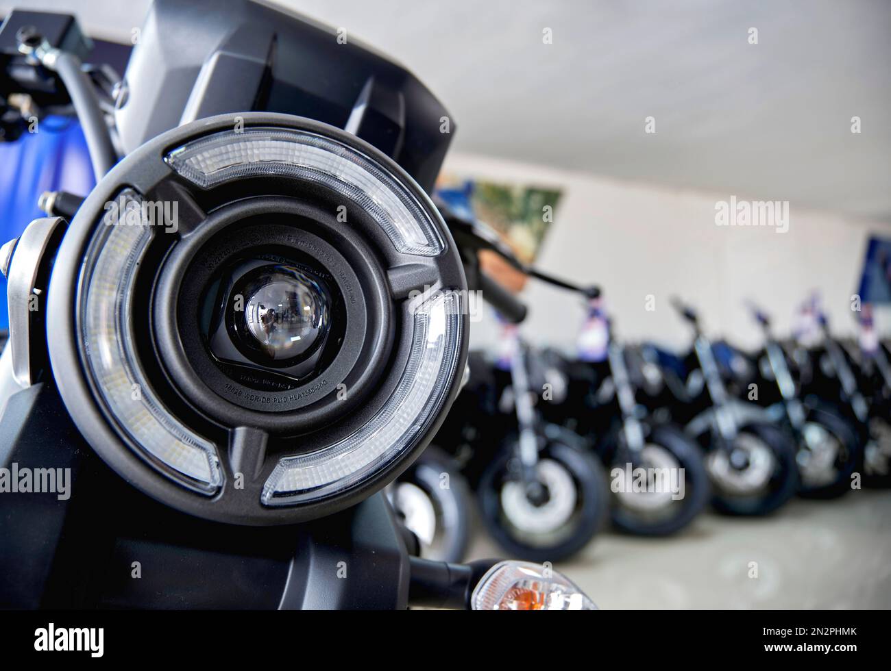 Lima, Peru 2023. Store Yamaha, FZX Connected motorcycle is on display