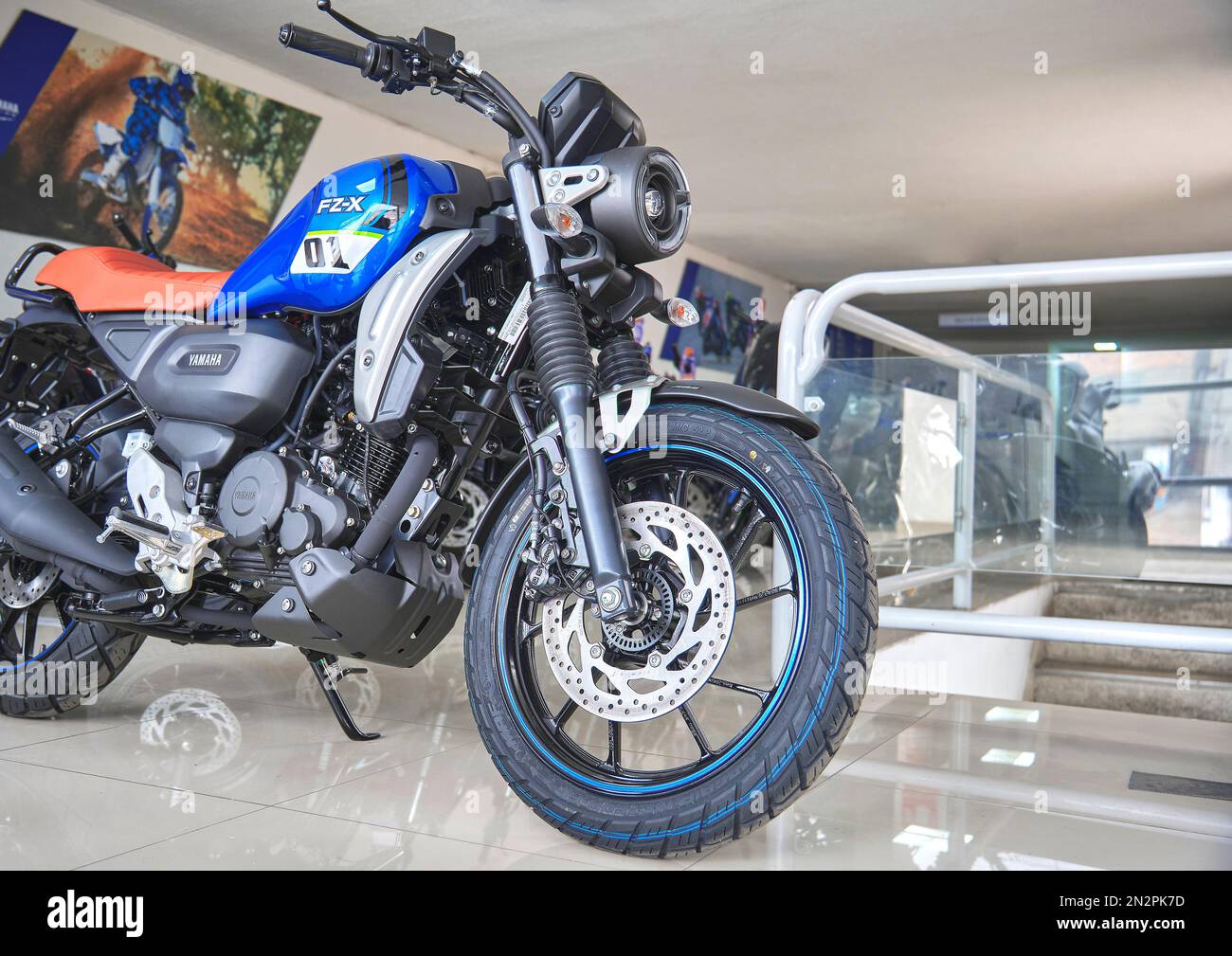 Lima, Peru 2023. Store Yamaha, FZX Connected motorcycle is on display