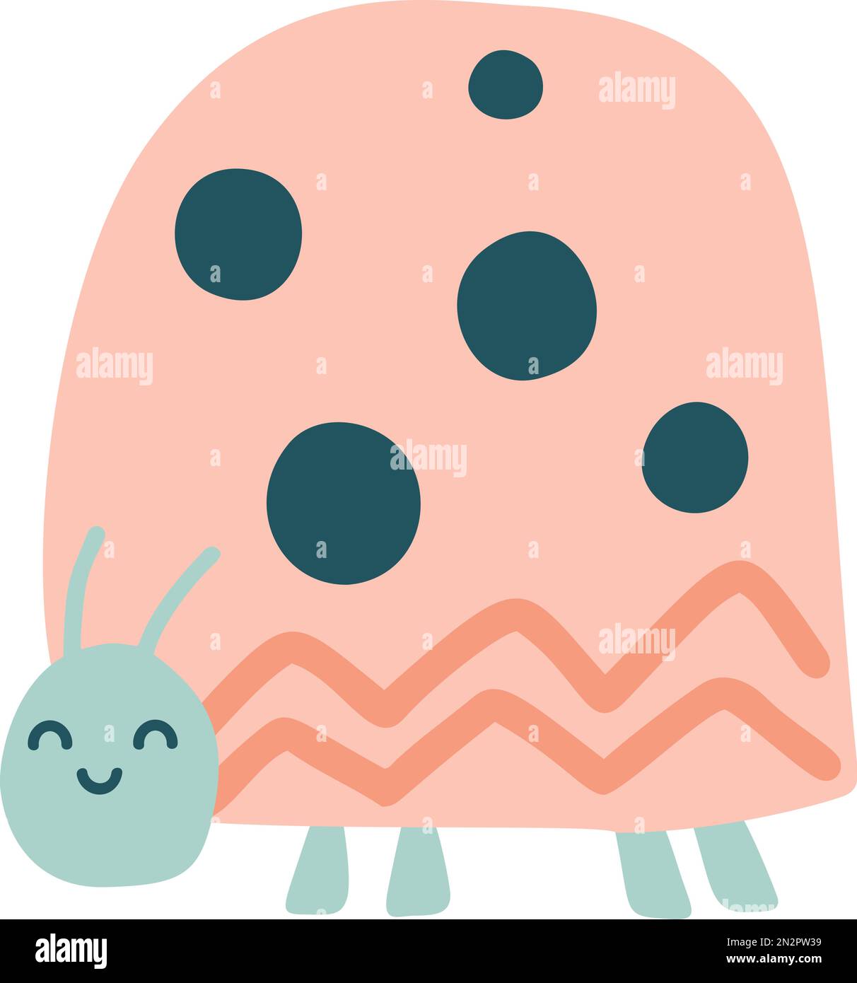 Cute Hand Drawn Nursery Vector Illustration with Funny pastel pink Ladybug ideal for baby Card
