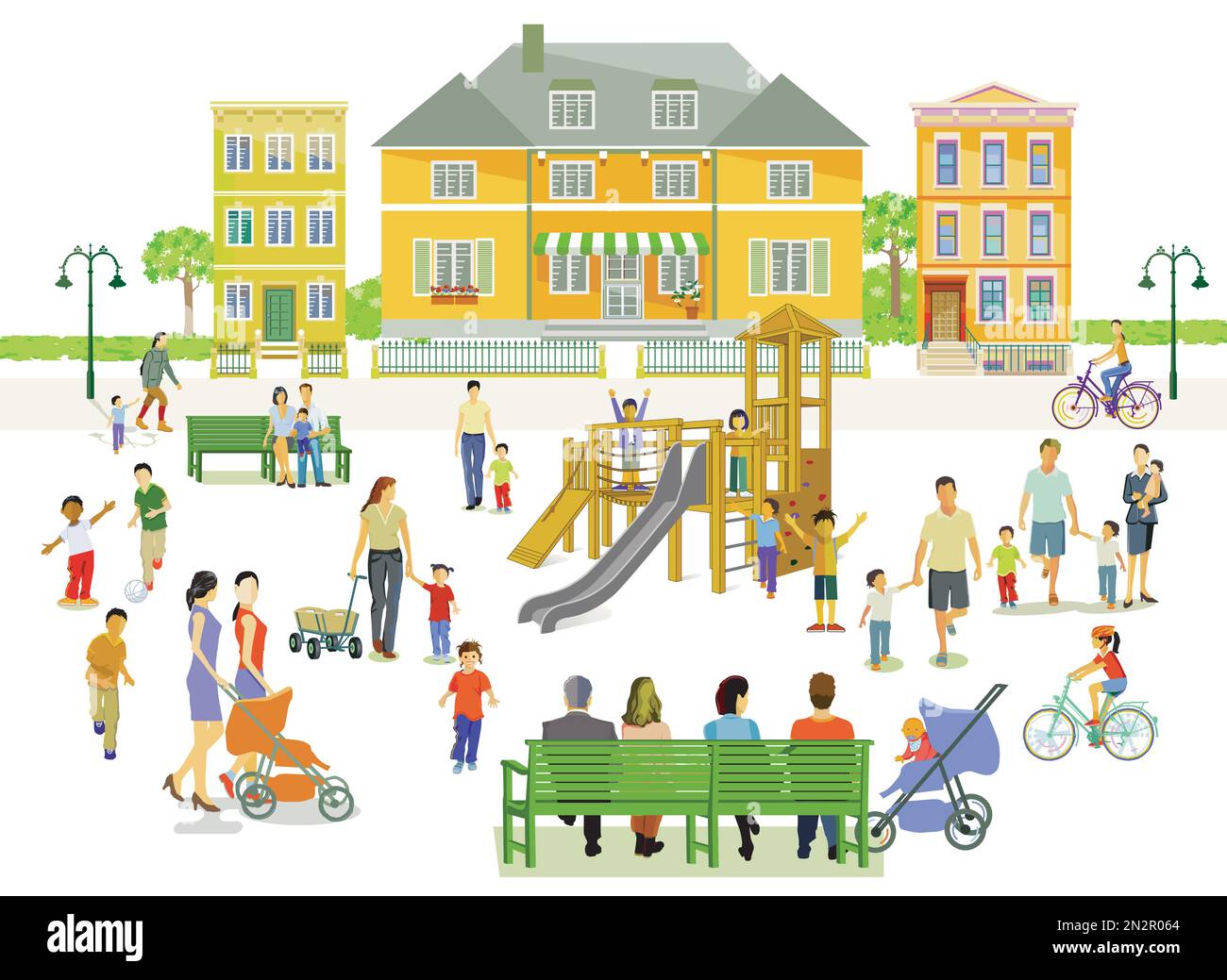 Children playing with parents on kids playground with game equipment.  Isometric cartoon vector illustration with 3d little people. Playground  isometry with swing and slide Stock Vector Image & Art - Alamy