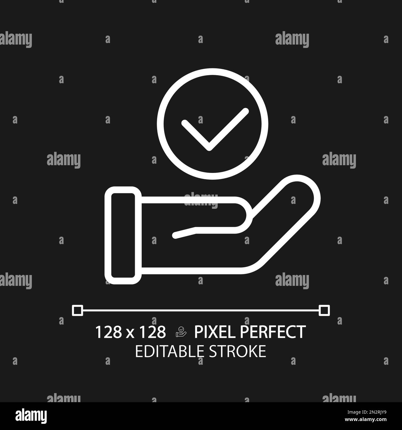 Hand with check mark pixel perfect white linear icon for dark theme ...