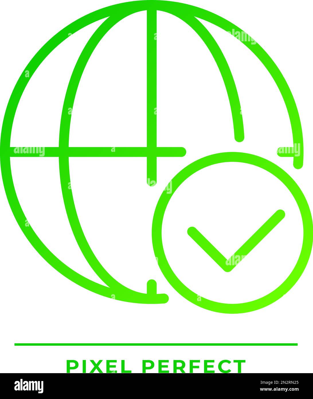 Globe with check mark pixel perfect gradient linear vector icon Stock Vector