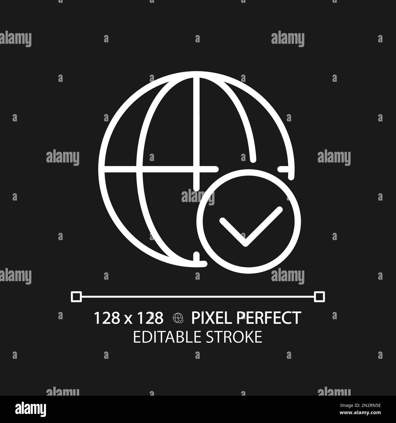 Globe with check mark pixel perfect white linear icon for dark theme ...