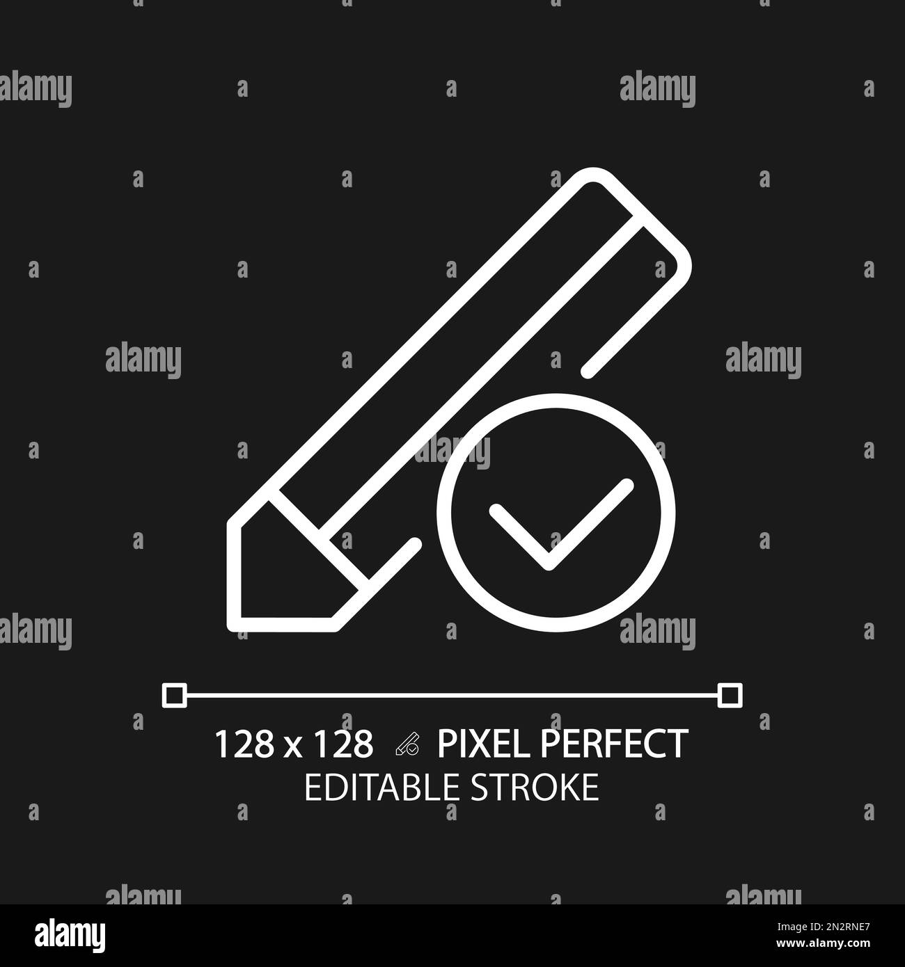 Pencil with check mark pixel perfect white linear icon for dark theme ...