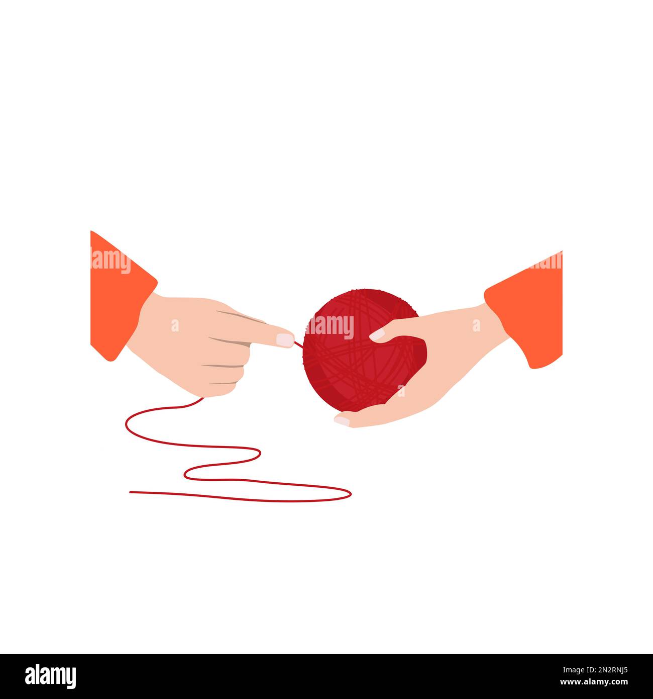 Female hands wounding a red thread on a ball. Yarn hank, knitting