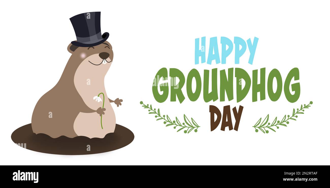 Happy Groundhog Day greeting card with cute cartoon animal. Banner ...