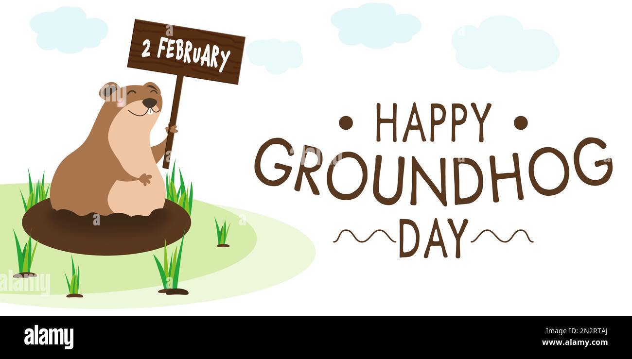 Happy Groundhog Day greeting card with cute cartoon animal. Banner ...