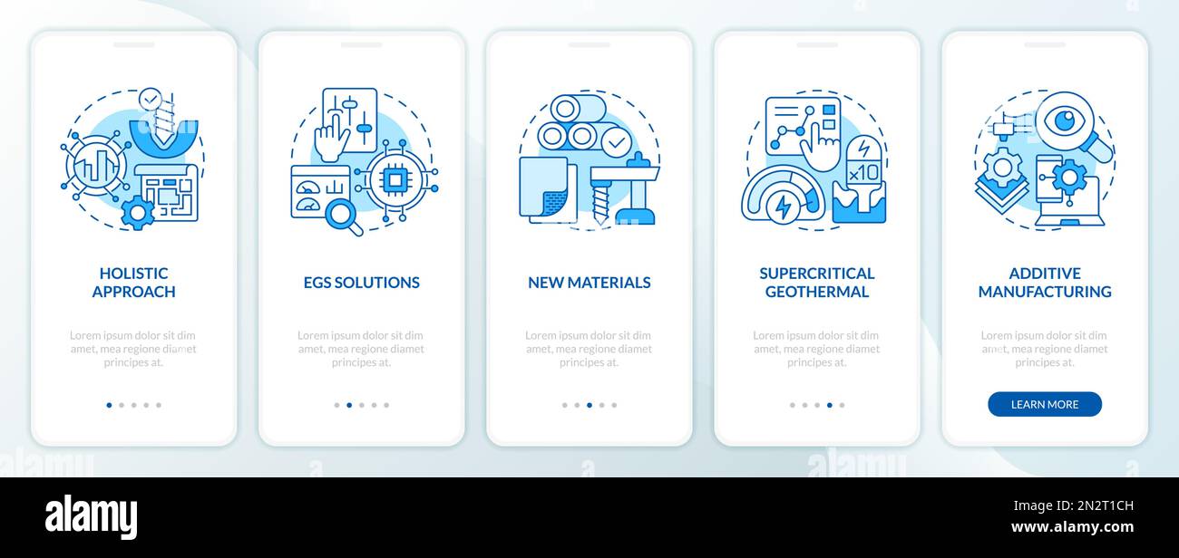 Geothermal energy trends blue onboarding mobile app screen Stock Vector ...
