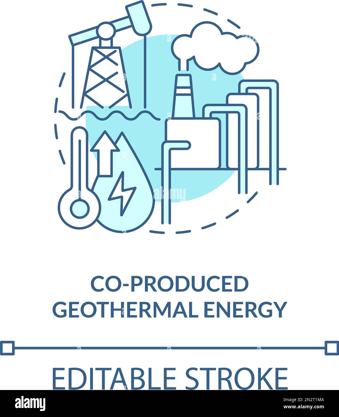 Co-produced geothermal energy blue concept icon Stock Vector