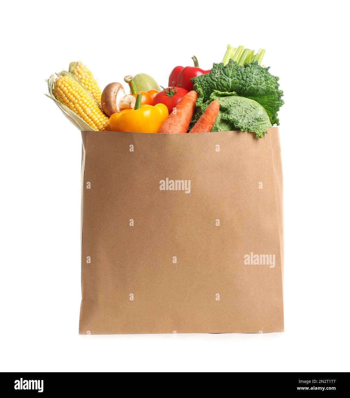 Fresh vegetables in paper shopping bag on white background Stock Photo ...
