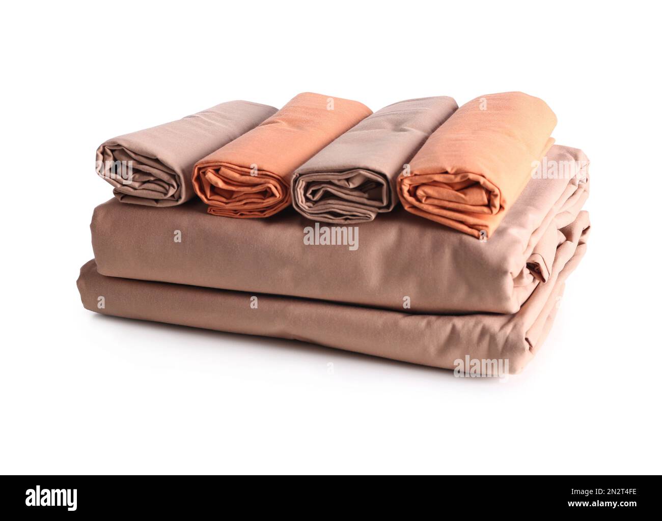 Stack of clean bed sheets isolated on white Stock Photo Alamy