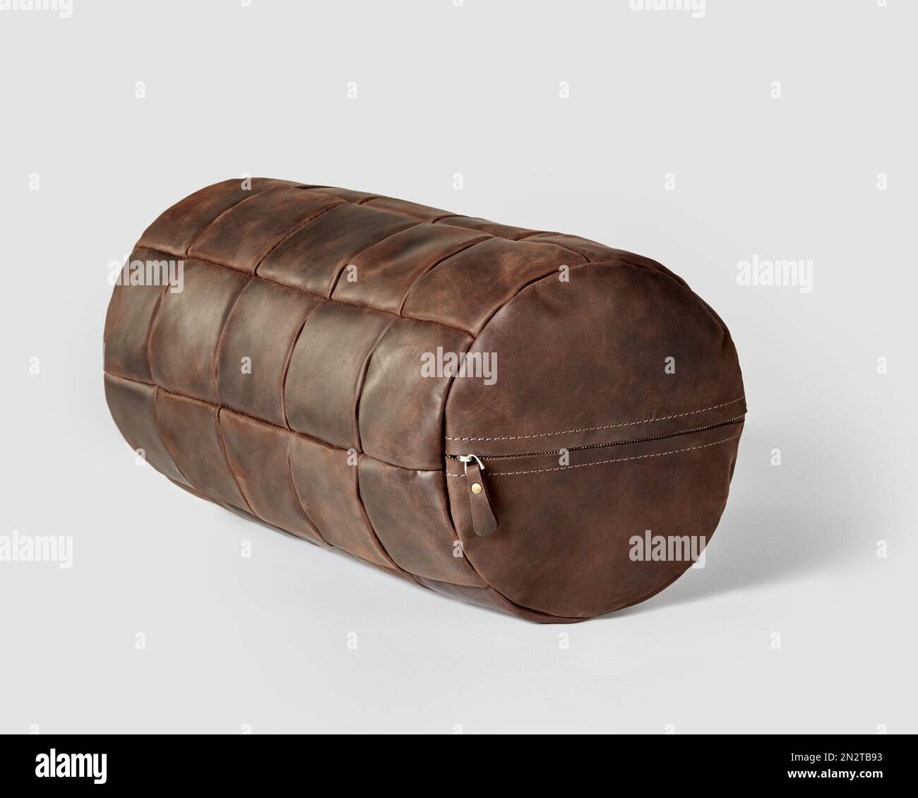 Handmade brown genuine leather bolster cushion for interior design