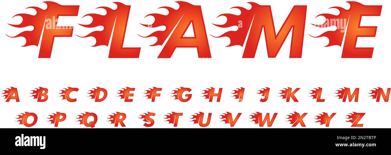 Flame font. Alphabet for fast speed cars race lettering, hot heat branding title and fire letters vector set Stock Vector