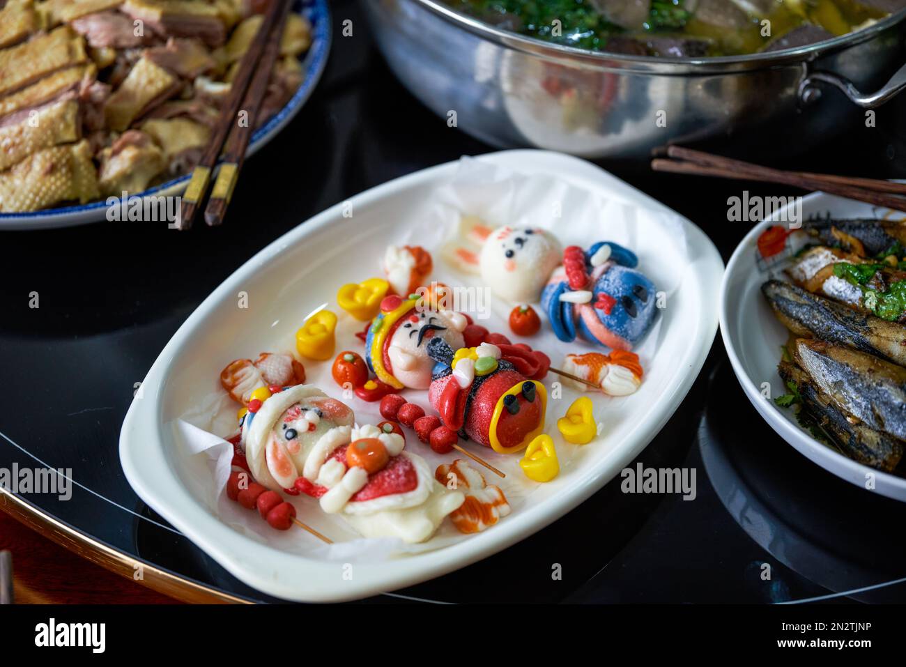 A table of New Year's Eve dinner for Chinese New Year reunion Stock Photo