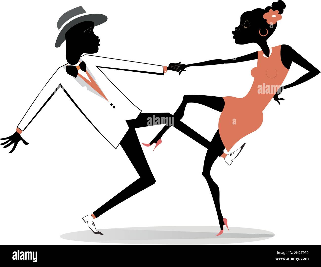 Romantic dancing young African couple illustration. Funny dancing young ...