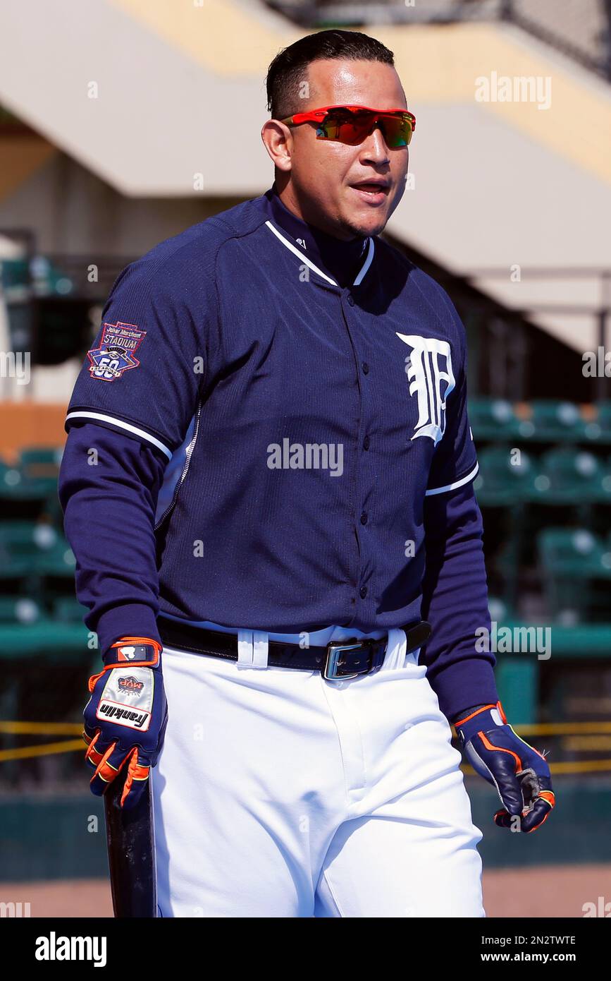 Detroit Tigers Miguel Cabrera waits his turn in the batting cage before