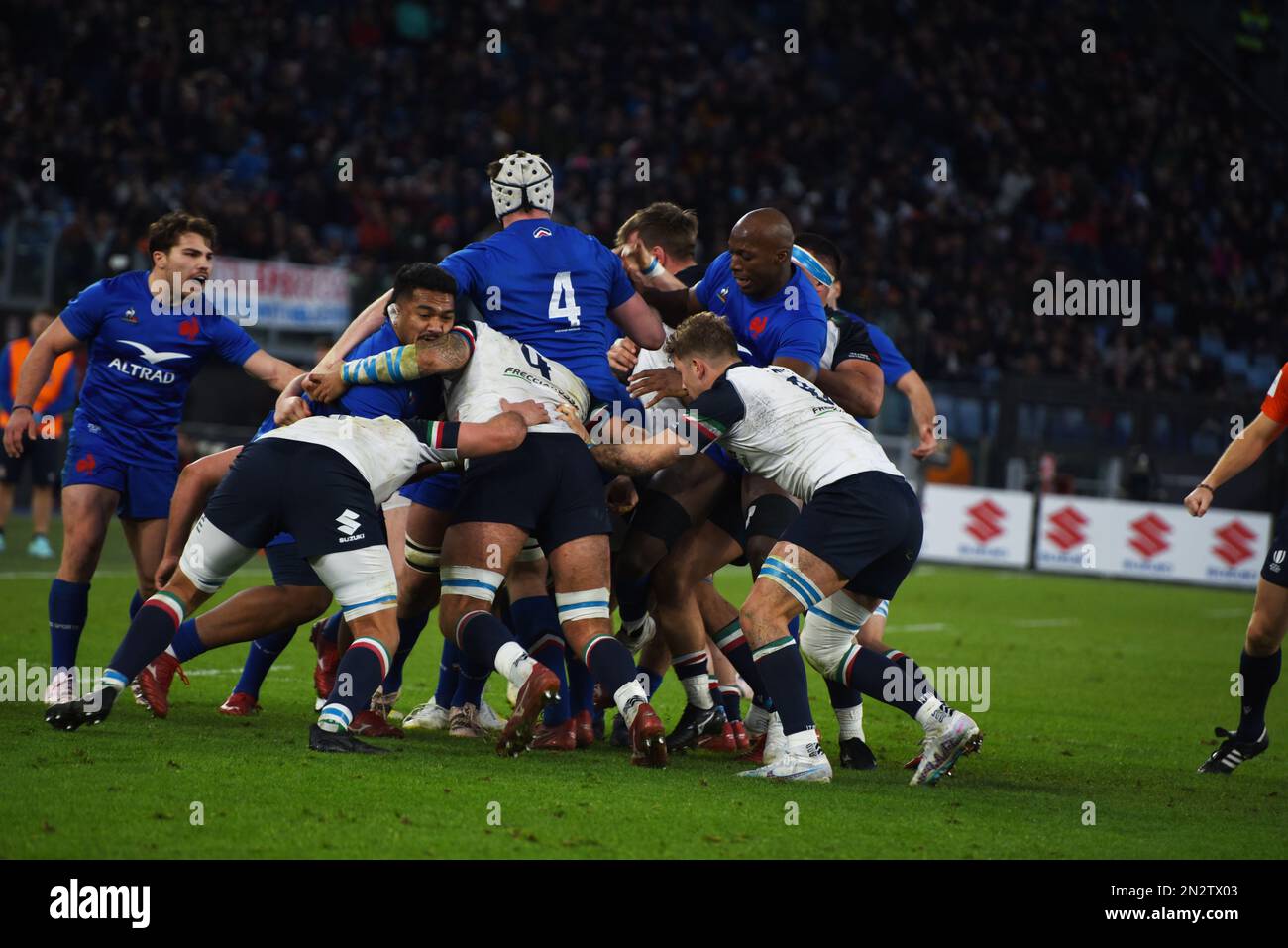 Rome, Italy. 05th Feb, 2023. Guinness Six Nations Rugby Champioship, debut for Italy and France at Olimpic Satadium of Rome, Italian team and France team fight to conquer the ball, the France team won the match with result of 24 at 29. (Photo by Pasquale Gargano/Pacific Press/Sipa USA) Credit: Sipa USA/Alamy Live News Stock Photo