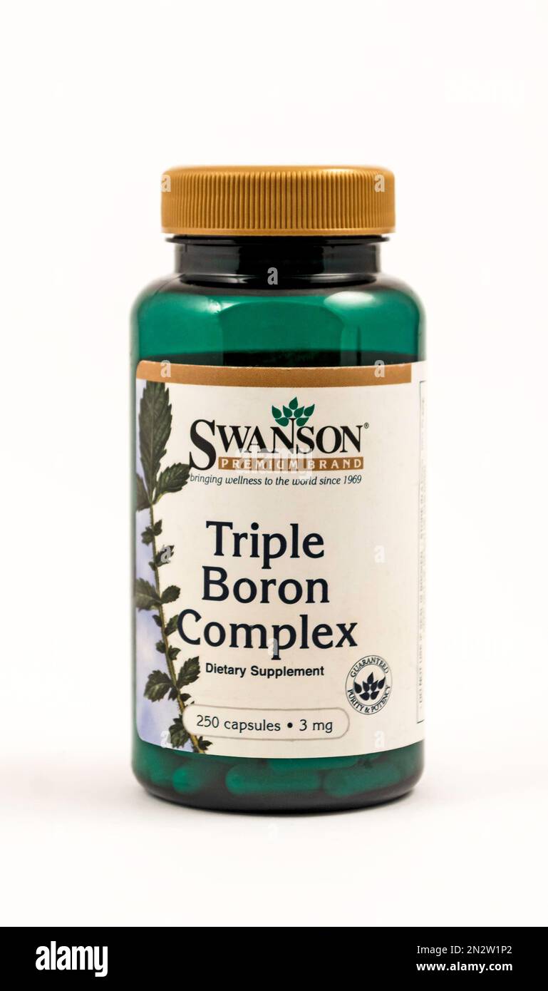 Boron capsules: a trace element often used as a food supplement. Stock Photo