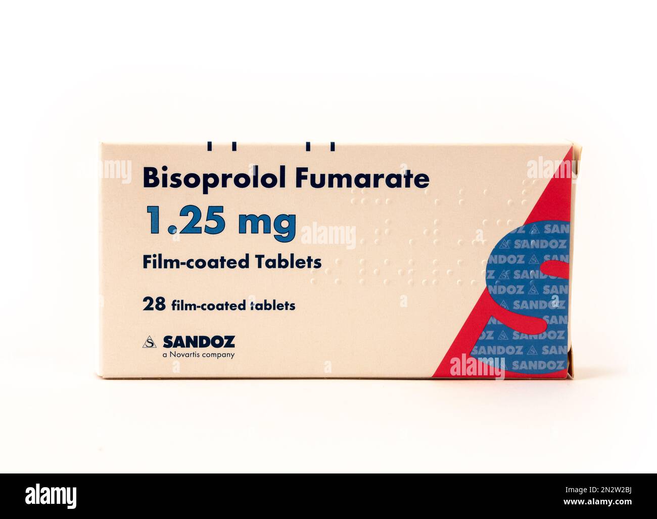 Bisoprolol Fumarate: a beta blocker drug used to treat high blood pressure. Stock Photo
