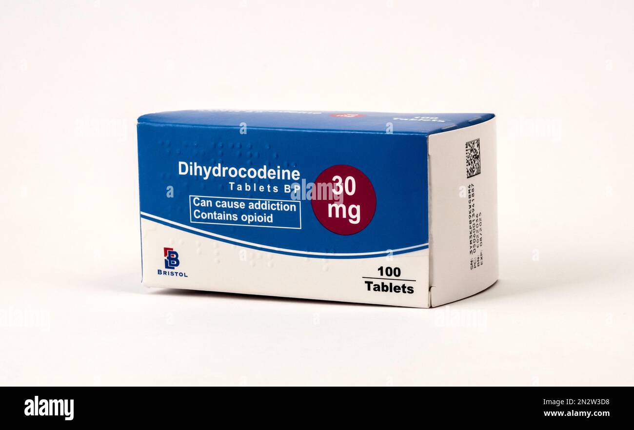 Dihydrocodeine. a semi-synthetic opioid analgesic prescribed for pain Stock Photo
