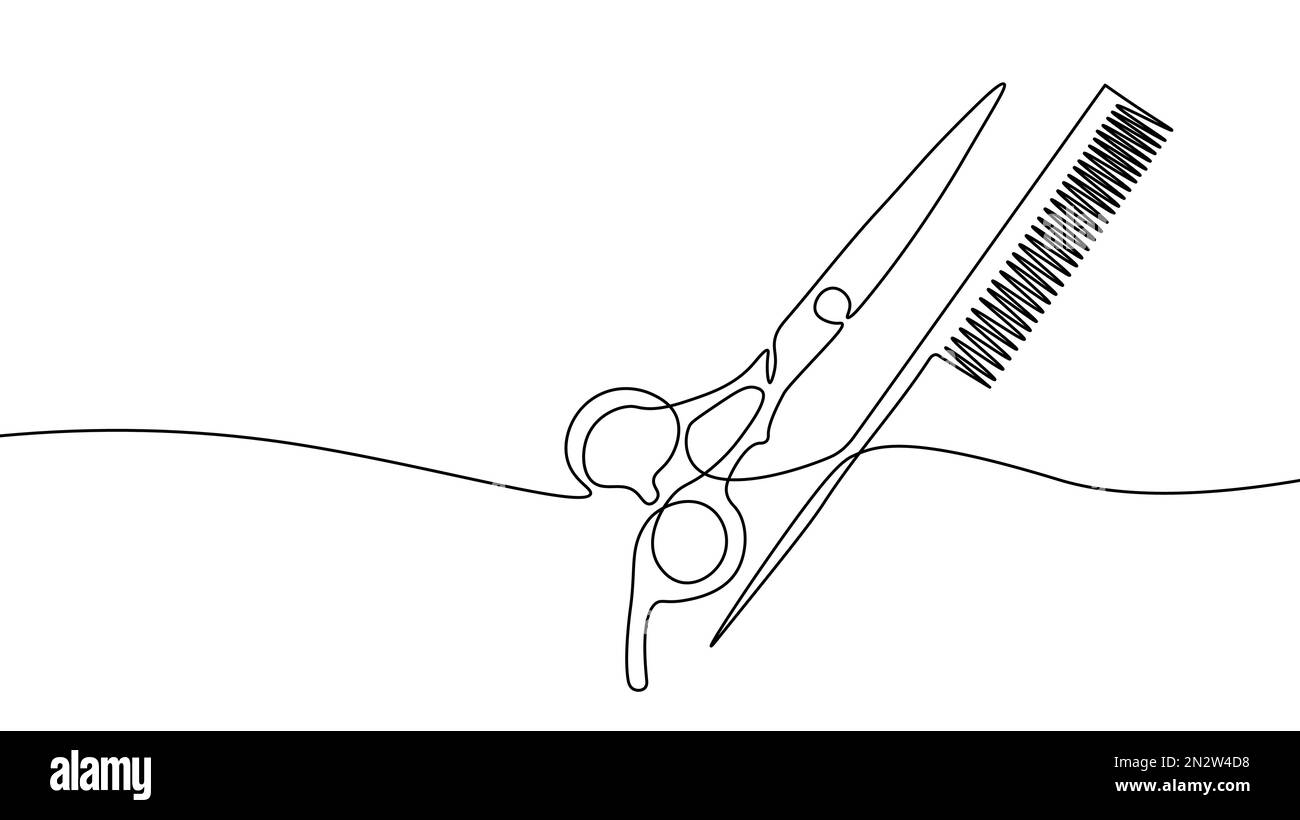 One line continuous scissors hairdresser symbol concept. Silhouette hair design image style technology icon. Digital white single line sketch drawing Stock Vector